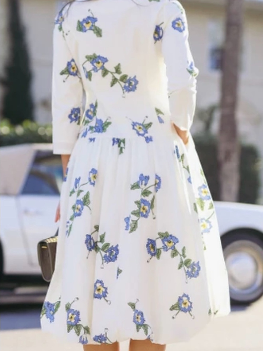 Dainty Jewells White Midi Dress with Blue Floral Embroidery